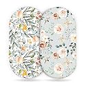 GRSSDER Stretchy Ultra Soft Fitted Bassinet Sheet Set 2 Pack for Girls Universal Fit for Baby Cradle Moses Basket Oval Rectangle Mattress, Watercolor Flowers and Fruits