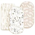 GRSSDER Stretchy Ultra Soft Fitted Bassinet Sheet Set 3 Pack, Universal Fit for Bassinets Baby Cradle Moses Basket Oval Rectangle Mattress Safe and Snug, Stylish Pretty Flora for Baby, Beige