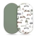 GRSSDER Stretchy Ultra Soft Fitted Bassinet Sheet Set 2 Pack, Universal Fit for Bassinets Baby Cradle Moses Basket Oval Rectangle Mattress Safe and Snug, Stylish Bassinet Sheets of Cars Print for Boys