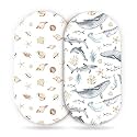 GRSSDER Stretchy Ultra Soft Fitted Bassinet Sheets Set 2 Pack, Cradle Sheet Universal Fit for Rectangle, Oval, or Hourglass Bassinet Pad/Mattress Safe and Snug, Stylish Cute Whale Sea Worl for Baby