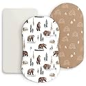 GRSSDER Stretchy Ultra Soft Fitted Bassinet Sheet Set 3 Pack, Universal Fit for Bassinets Baby Cradle Moses Basket Oval Rectangle Mattress Safe and Snug, Jungle Bear/Rainbow for Baby