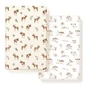 GRSSDER Stretchy Ultra Soft Jersey Knit Pack and Play Sheets 2 Pack, Portable/Mini Crib Sheets Universal Fitted for Playpen Mattress Safe and Snug, Cute Elk Animals Print