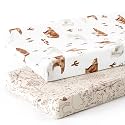 GRSSDER Stretchy Ultra Soft Jersey Knit Changing Pad Cover Set 2 Pack, Change Table Pad Covers Fit 32"/34" x 16" Pads Safe and Snug, Cute Diaper Changing Pad Covers of Sunny Bear Print