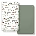 GRSSDER 2 Pack Stretchy Ultra Soft Jersey Knit Fitted Crib Sheets – 4-Way Elastic Universal Fit for Standard &amp; Slightly Oversized Crib Mattresses, Wrinkle-Free Breathable Neutral Pattern for Baby