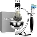 GRUTTI Premium Shaving Kit for Men, 4 in 1 Shaving Set Includes Shaving Stand &amp; Soap Bowl &amp;Brush, Deluxe Safety Mens Razor Holder with Non Slip Base Shaving Kit compatible with Fusion 5