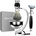 GRUTTI Premium Shaving Kit for Men, 4 in 1 Shaving Set Includes Shaving Stand & Soap Bowl &Brush, Deluxe Safety Mens Razor Holder with Non Slip Base Shaving Kit compatible with Mach 3