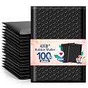 GSSUSA Black Bubble Mailers 4x8 100 Pack, Self Seal Padded Envelopes