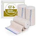 GT Premium Elastic Bandage Wrap (4" 3 Pack) - Hook &amp; Loop Fasteners at Both Ends - Latex Free Hypoallergenic Compression Roll - Reusable Bandages for Waist, Legs, Elbow &amp; Knee Wrap