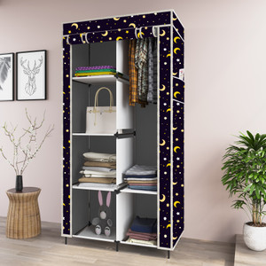 gtc printed almirah cloth rack storage organizer shelves p 2001-5 pp collapsible wardrobe