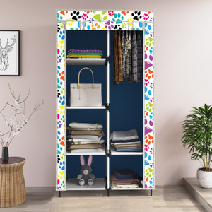 gtc printed almirah foldable closet for clothes 6 shelves  1 side pocket 2001-1 pp collapsible wardrobe