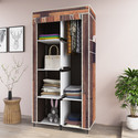 GTC Printed Almirah Foldable closet for Clothes 6 Shelves , 1 Side Pocket (2001-2) PP Collapsible Wardrobe (Finish Color - Brown, DIY(Do-It-Yourself))