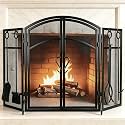 Gtongoko 3 Panel Fireplace Screen with Doors &amp; 4-Pcs Fireplace Tools Set