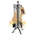 Gtongoko 32" Fireplace Tools Set, 5-Piece Solid Wrought Iron with Stand