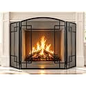 Gtongoko Fireplace Screen, 3 Panel Wrought Iron Decorative Geometric Design