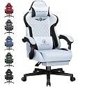 GTPLAYER Gaming Chair Fabric with Pocket Spring Cushion, High Back Ergonomic Computer Chair with Footrest for Adults Lumbar Support Swivel Game Chair for Office Gaming 350LBS, Light Blue