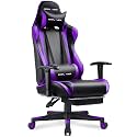 GTPLAYER Gaming Chair with Footrest, Ergonomic Computer Game Desk Chair, Reclining Gamer Chair Seat Height Adjustment, Swivel Rocker with Headrest and Lumbar, Purple