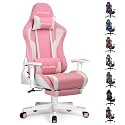 GTPLAYER Gaming Chair with Footrest, Ergonomic Computer Game Desk Chair, Reclining Gamer Chair Seat Height Adjustment, Swivel Rocker with Headrest and Lumbar (Pink)
