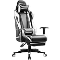 GTPLAYER Gaming Chair with Footrest, Ergonomic Computer Game Desk Chair, Reclining Gamer Chair Seat Height Adjustment, Swivel Rocker with Headrest and Lumbar (White)