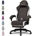 GTPLAYER Gaming Chair with Footrest Fabric Office Chair with Pocket Spring Cushion and Linkage Armrests, High Back Ergonomic Computer Chair with Lumbar Support Task Chair Brown