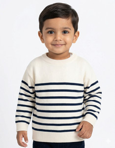 gtwo boys striped round neck white sweater