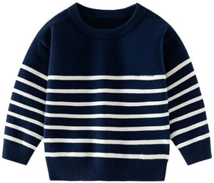 gtwo striped round neck casual boys dark blue sweater