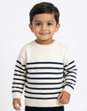 GTwo Striped Round Neck Casual Boys White Sweater