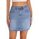 GUANYY Womens Denim Mini Skirt-Casual Stretch Slim High Waisted Jean Skirts