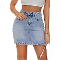 GUANYY Womens Denim Mini Skirt-Casual Stretch Slim High Waisted Jean Skirts