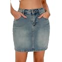 GUANYY Womens Denim Mini Skirt-Casual Stretch Slim High Waisted Jean Skirts
