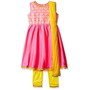 Gubbarey Girls Synthetic a-line Salwar Suit Set
