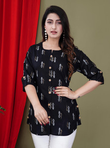 Gudwear Casual Printed Women Black Gold White
