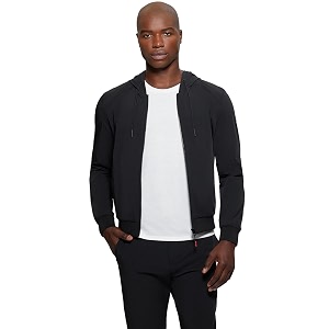 GUESS Men Black Solid Hooded Full Sleeves