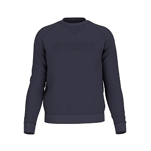 GUESS Men Navy Blue Solid Crew Neck