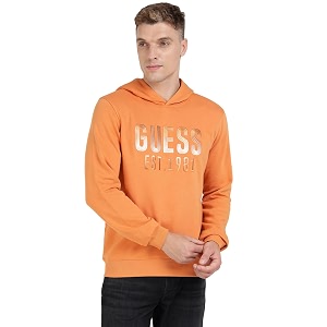GUESS Orange Cotton Blend Printed Pullover Sweatshirt