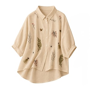 Gufrina Women Designer Botanical Embroidered Korean Style