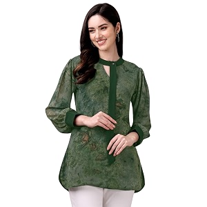 Gufrina Womens Georgette Apple Cut Short Kurti