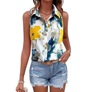 Gufrina Womens Sleeveless Button Down Shirt with
