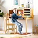 Guidecraft Kids' Media Desk and Chair Set - Natural: Kids Wood Table with Chair | Wooden Study &amp; Writing Table w/Storage Shelves | Student Desk with Hutch | Child Bedroom Furniture 5-12 Years Old