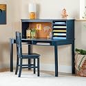 Guidecraft Kids Media Desk and Chair Set - Navy: Student's Workstation with Storage, Wooden Writing Table with Hutch and Shelves for Kids Bedroom, Boys Study Desk Set