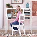 Guidecraft Kids Media Desk and Chair Set - White: Kids Writing Desk with Hutch and Storage Shelves, Computer Workstation with Corkboard, Wooden Desk Set for Boys and Girls