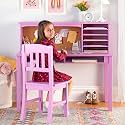 Guidecraft Kids Media Desk and Chair Set - Lavender: Kids Table and Chairs Set, Computer Desk with Hutch and Storage Shelves, Wooden Bedroom Furniture, Girls Study Table