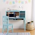 Guidecraft Kids Media Desk, Hutch and Chair Set - Teal: Student's Study Desk With Storage, Computer Workstation | Wooden Bedroom Furniture Set