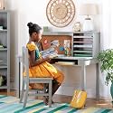 Guidecraft Media Desk and Chair Set - Gray: Student's Computer Workstation, Study Desk With Hutch and Storage Shelves | Kids' Wooden Bedroom Furniture Set