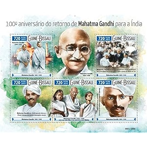 guinea bissau 2015 mahatma gandhi returned to india 100th aniv taj mahal stamps miniature sheet mnh