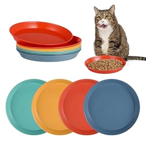 8 pcs cat food dish set 59 inch shallow whisker-friendly plates in colorful design for kittens and short legged cats