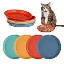 8 Pcs Cat Food Dish Set: 5.9 Inch Shallow, Whisker-Friendly Plates in Colorful Design for Kittens and Short Legged Cats