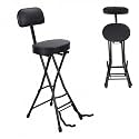 Guitar Stool with Backrest &amp; Footrest, Height Adjustable Foldable Padded Seat for Electric Guitar Violin Bass, Integrated Guitars Holder for Home Studio &amp; Performances (Black A)