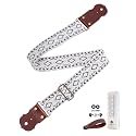 Guitar Strap - 2" Wide Thick Real Cowhide Ends,Safety & Durable Guitar Straps with Soft Embroidery Adjustable Strap,Embroidered White Rhombus