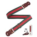 Guitar Strap - 2" Wide Thick Real Cowhide Ends,Safety & Durable Guitar Straps with Soft Embroidery Adjustable Strap,Green Red Striped