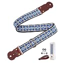 Guitar Strap - 2" Wide Thick Real Cowhide Ends,Safety & Durable Guitar Straps with Soft Embroidery Adjustable Strap,Blue Black Boho